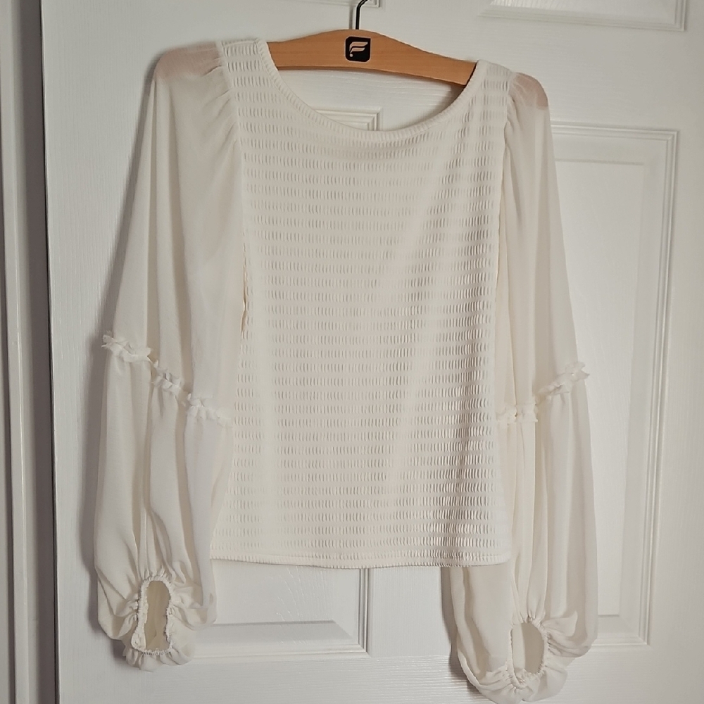 Cream Boxy Ruffled Blouse with Relaxed Sleeves